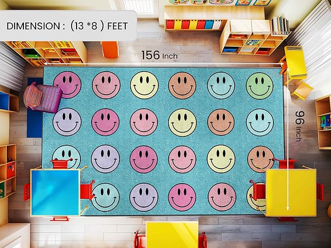 OLEEK Large Classroom Rug Elementary 8x13 - Classroom Rugs for Kids Room - Classroom Carpet Elementary - Kids playroom Rug 8 x 13 - Preschool Rugs for Classroom - Schoolgirl Style Classroom Decor