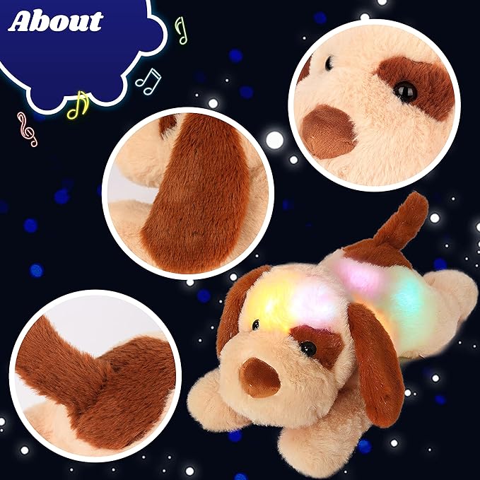 Cuteoy Glowing LED Dog Light-up Nightlight Toys Musical Plush Stuffed Animal Soft Singing Lullabies Birthday Christmas Plushies Puppy Gifts for Kids Boys Girls,14"