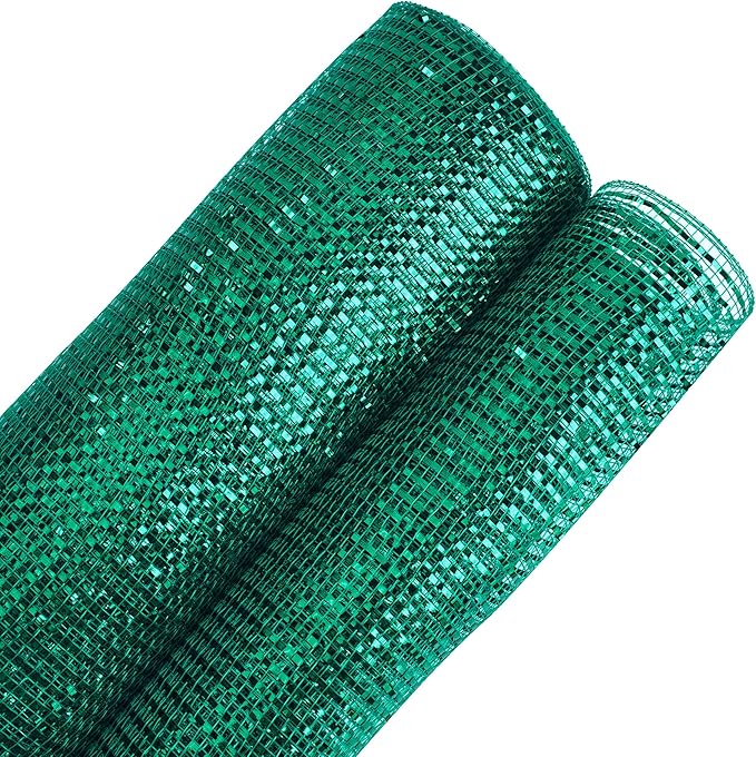 MEEDEE Forest Green Deco Mesh 10 Inch Deluxe Wide Foil Metallic Mesh Fabric Dark Green Mesh Ribbon for Christmas Tree, Wreaths, Garland, Gift Wrapping, Bows Making (30 Feet)
