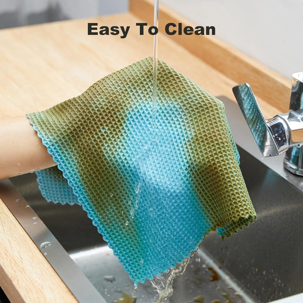 JOYMOOP Microfiber Cleaning Cloth, Reusable Absorbent Microfiber Cleaning Cloths, Kitchen Dish Cloth Waffle Weave 5 Pack, Mixed Color, 9.8×9.8inch