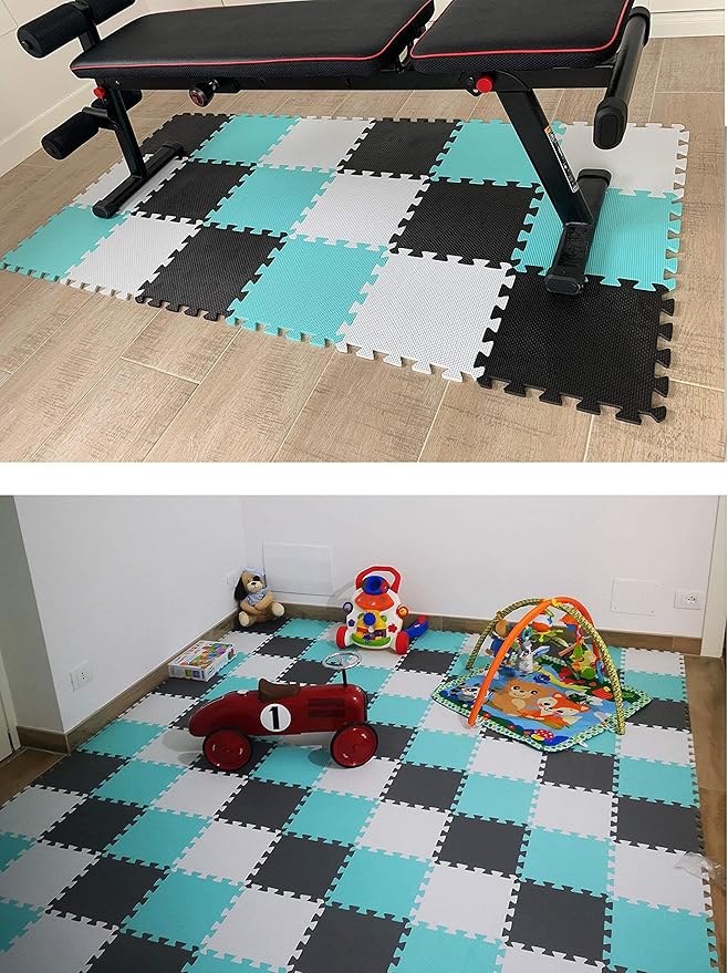 MQIAOHAM® 25 Pieces Puzzle Play Mats, Soft Baby Play Mat, Kids Interlocking Foam Floor Tiles, Toddlers Carpet Playmats G301025-104107112