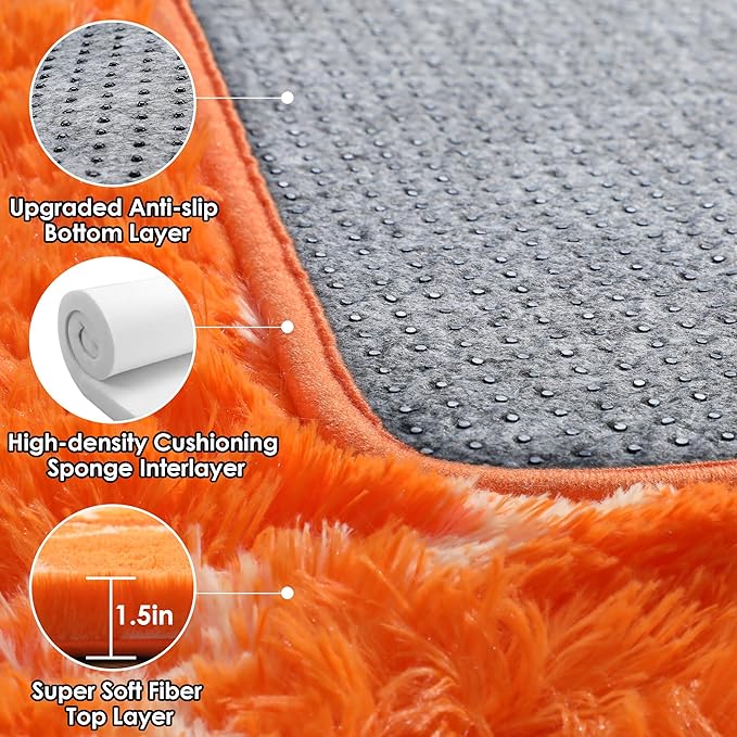 ONASAR Area Rugs for Bedroom Living Room, Washable 4x6 Fluffy Orange and White Throw Rug, Geometric Soft Shaggy Fuzzy Plush Indoor Floor Carpet for Kids Teen Nursery Dorm Office Home Decor Aesthetic