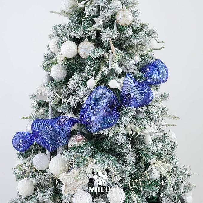 MEEDEE Navy Deco Mesh 10 Inch Deluxe Wide Foil Metallic Royal Blue with Navy Poly Mesh Navy Blue Mesh Ribbon for Christmas Tree, Wreaths, Garland, Gift Wrapping, Bows Making (30 Feet)