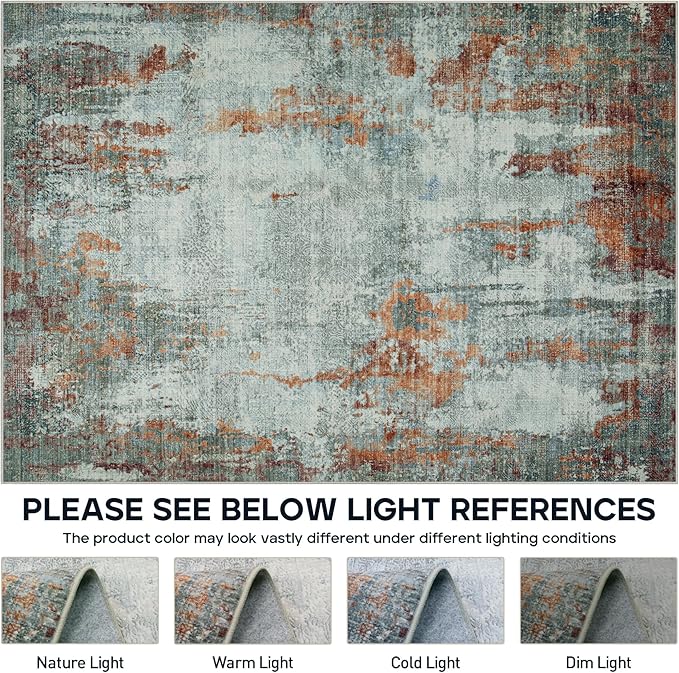 6x9 Area Rugs for Living Room Rug Washable: Modern Rug for Dining Room Bedroom Carpet Non Slip Low Pile 6 by 9 Indoor Abstract Nursery Home Office Red Brown