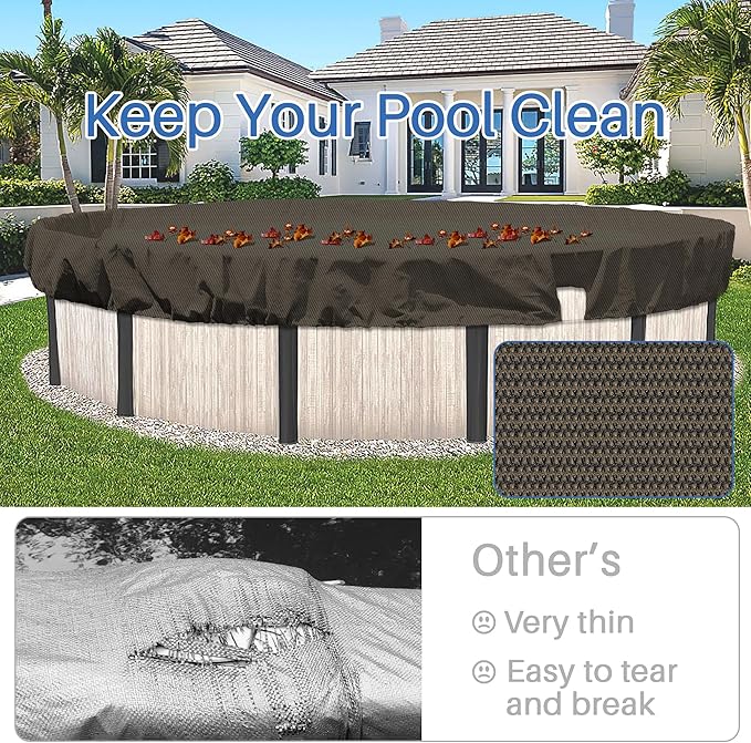 ECOOPTS 14 ft Round Pool Cover for Above Ground Pools, Swimming Pool Cover Protector Winter Safety Cover (Brown)
