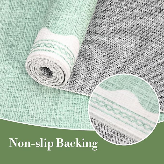 Scalloped Washable Rug 8x10 Area Rugs for Living Room, Solid Green Rug for Bedroom Girls, Non Slip Throw Carpet with Rubber Back, Soft Dorm Nursery Scalloped 8x10 Rugs for Dining Room
