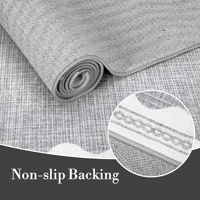 Scalloped Washable Rug 8x10 Area Rugs for Living Room, Solid Grey Rug for Bedroom Girls, Non Slip Throw Carpet with Rubber Back, Soft Dorm Nursery Scalloped 8x10 Rugs for Dining Room