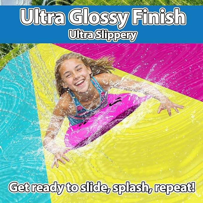 JAMBO XL 20Ft Premium Slip Splash and Slide with 3 Bodyboards, Heavy Duty Water Slide- Advanced 3-Way Water Sprinkler System, Backyard Waterslide Outdoor Water Toys n Slides for Kids Splash Pad
