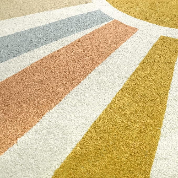 STARUIA Boho Round Rug 4 Ft Washable Area Rug for Kids Room, Colorful Sun Circle Rug for Playroom, Non-Slip Circular Office Carpet Soft Rainbow Rug for Bedroom Reading Corner Dorm