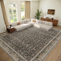 Washable 9x12 Area Rugs for Living Room, Boho Non-Slip Silicone Backing Rugs for Bedroom Dining Room Nursery Office, 0.3" Neutral Oriental Throw Carpet with 0.16" Cushioning Pad, Black/Multi
