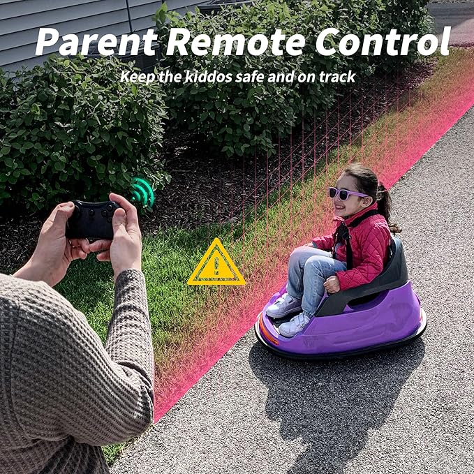 12V Kids Electric Bumper Car, Baby Bumper Car for Toddlers w/Remote Control, 360° Spinning - Purple