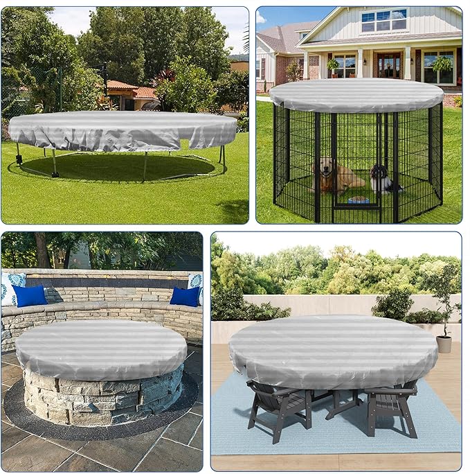 ECOOPTS 14 ft Round Pool Cover for Above Ground Pools, Swimming Pool Cover Protector Winter Safety Cover (Gray White Stripes)