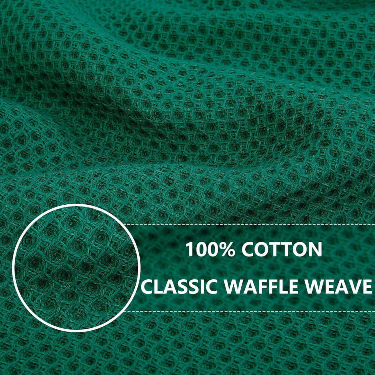 Homaxy 100% Cotton Waffle Weave Kitchen Dish Towels, Ultra Soft Absorbent Quick Drying Cleaning Towel, 13 x 28 Inches, 8-Pack, Dark Green