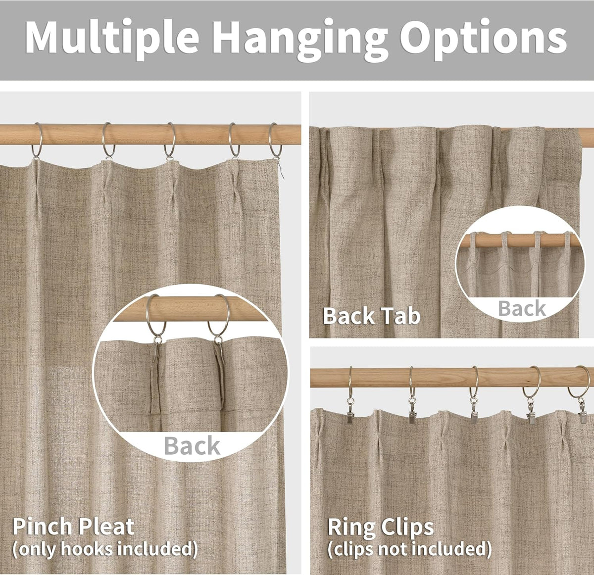 YoungsTex Oatmeal Linen Semi Sheer Curtains 63 Inch Length for Living Room, Light Filtering Window Drapes with Back Tab for Bedroom, 2 Panels, 40 X 63 Inch