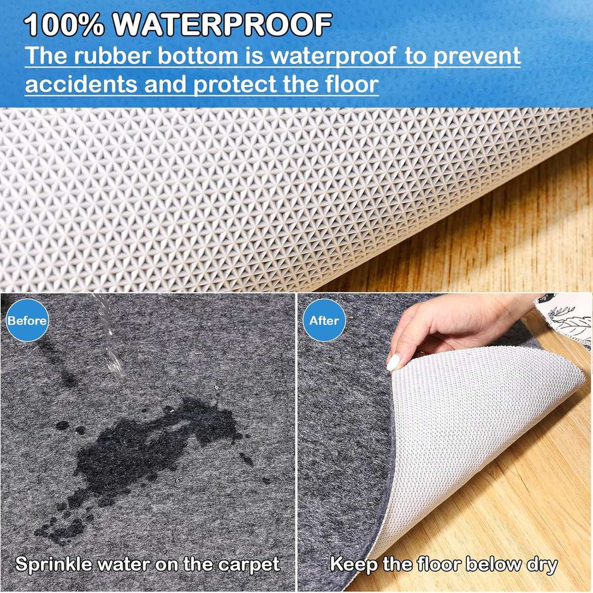 Non-Slip Rug Pads 9 x 12 ft, 100% Waterproof Extra Large Area Rugs Non Skid Rug Pad for All Floors and Finishes Durable Hardwood Floor Protective Felt Keeps Rugs in Place, Safe and Secure
