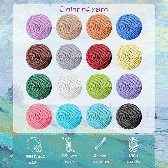 Yarniss Crochet Kits for Beginners,1120 Yards Yarn Kits 16 Colors,Crochet Set with 14 Size Ergonomic Crochet Hooks 2.0mm~14mm,Crochet Bag Organizer