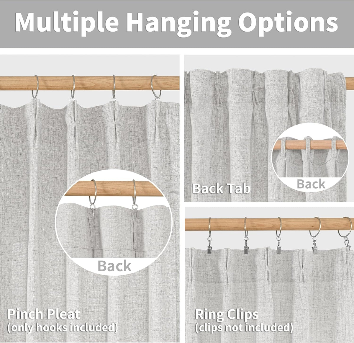 YoungsTex Linen Semi Sheer Curtains 90 Inch Length 2 Panels, Light Grey Light Filtering Window Drapes Privacy with Back Tab for Living Room Bedroom, 40 X 90 Inch