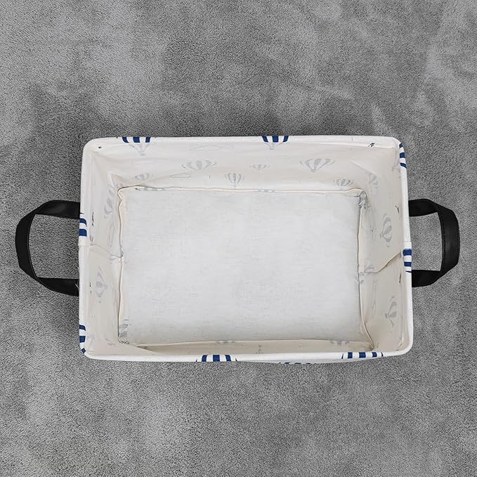 LANGYASHAN Rectangular Storage Bin Collapse Canvas Fabric Cartoon Storage Basket with Handles for Organizing Home Kitchen Boys and Girls Toys Office Closet Shelf Baskets (Rec Blue Balloon)