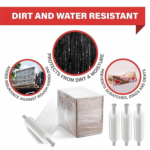 Stretch Wrap with Handle Industrial Strength 4 Pack 11" x 1000 Ft 60 Gauge Thick (15 Micron) Shrink Wrap Roll for Moving Supplies, Furniture, Pallets, Plastic Wrap for Packing, Heavy Duty Stretch Film