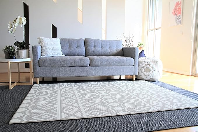 Cushmat Stylish Reversible Foam Play Mat (Large, Crystals - Gray Pink) - Soft, Waterproof, Durable Play mat for Infants, Babies, Toddler, Kids & Grownup - 6.5ft x 4.5ft