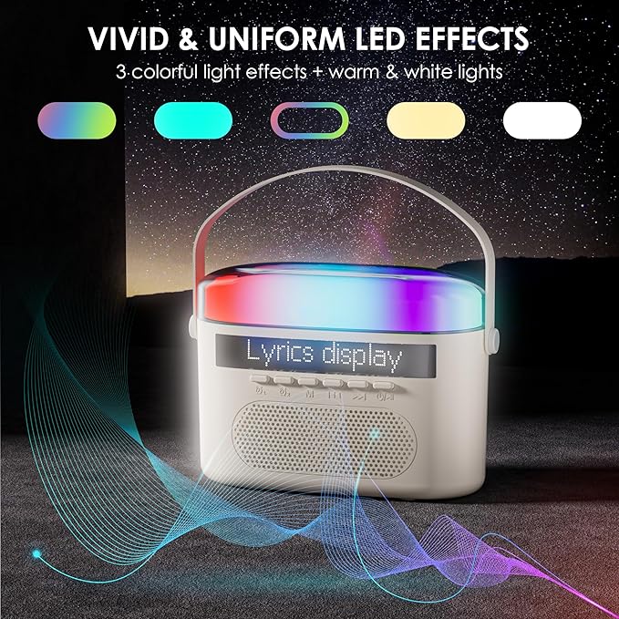 Karaoke Machine,Karaoke Machine with Lyrics Display,Portable Bluetooth 5.3 Karaoke Speaker with Upgraded Dual Speakers for Kids and Adults,with White Noise and Night Light Function