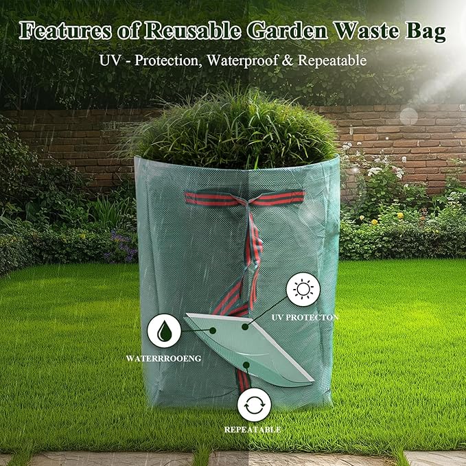 2 Pack 72 Gallons Reusable Yard Waste Bags,Heavy Duty Lawn and Leaf Bags,Dustpan-Type Garden Bag with Reinforced Handles for Collecting Leaves,Branch Debris,Grass Clippings (72 Gallons)