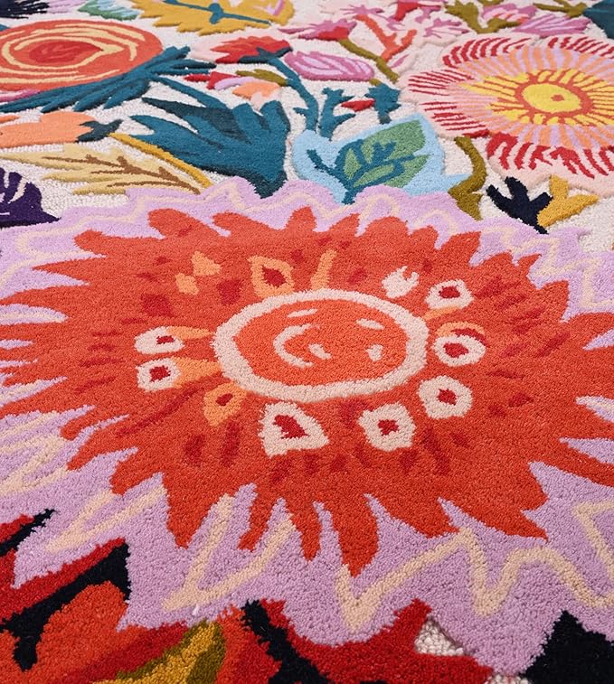 Handmade Wool Floral Area Rug for Living Room | Elegant Flower Garden Design, Soft, Thick and Durable | Bedroom, Dining Room & Home Decor Carpet (10' x 14', Floral E)