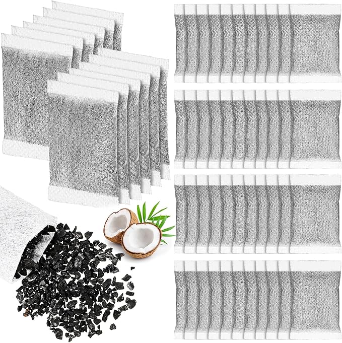 Lounsweer 100 Pcs Activated Charcoal Water Filter Coconut Shell Distiller Filters Activated Charcoal Sachets for Most Replacement Countertop Water Distillers