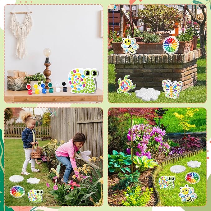 6 Pack Paint Your Own Plaster Stones - Kids Summer Arts and Crafts Garden Handprint Stepping Stone Painting Kit DIY Ceramic Craft Pottery Outdoor Painting Gifts for Kids Ages 4-12