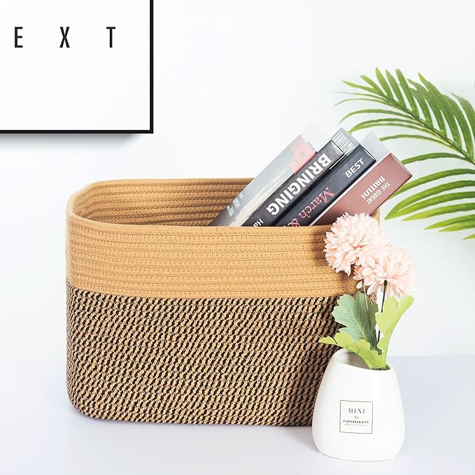 MINTWOOD Design 3-Pack Storage Baskets for Shelves, Decorative Baskets for Organizing, Woven Baskets for Storage, Book Basket Cube Storage Bin Box, Pantry Closet and Shoe Organizers, Black Jute