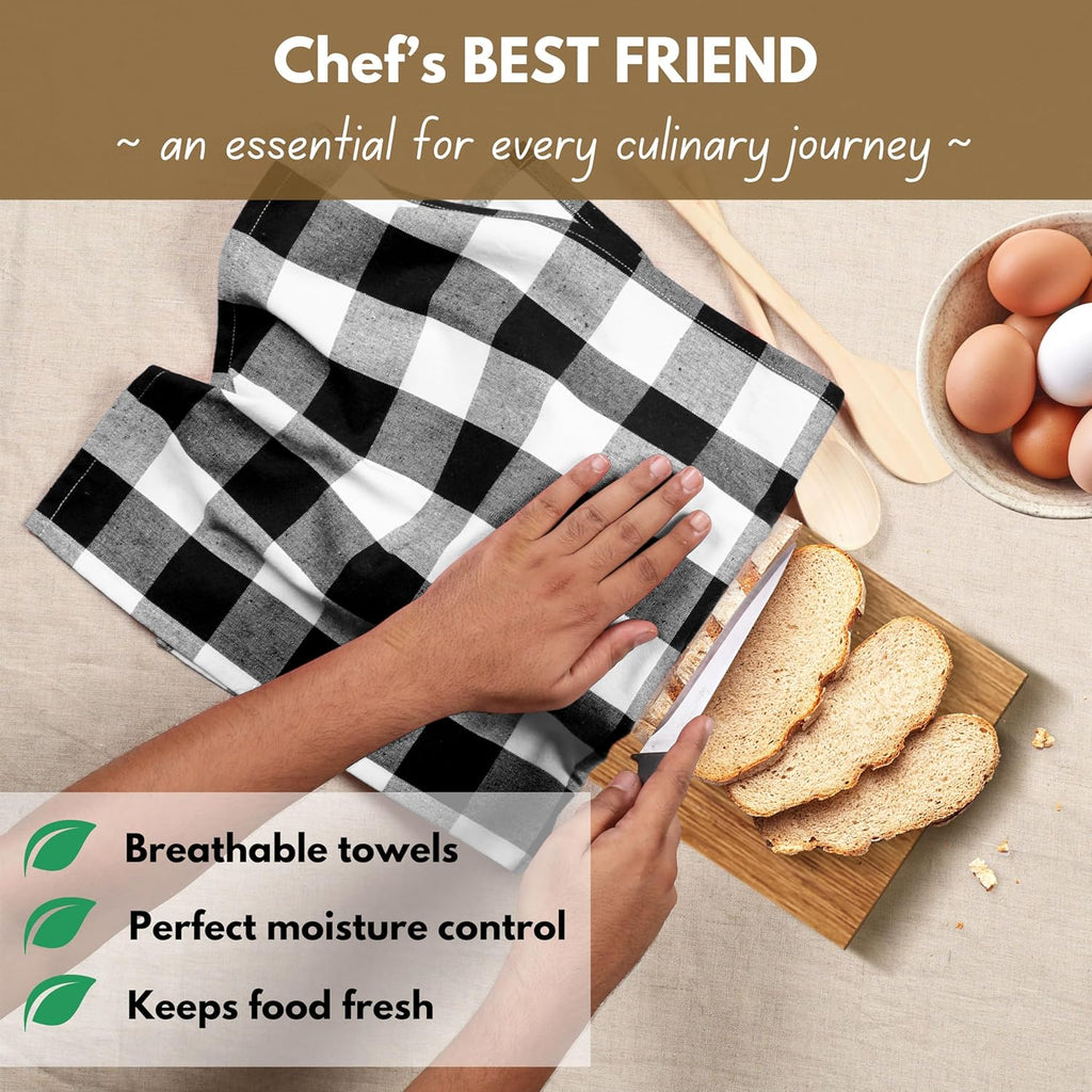 Native Fab 12-Pack Kitchen Towel with Hanging Loop 16x26 inches, Cotton Buffalo Check Kitchen Towels for Cleaning Drying, Washcloths Soft & Absorbent Cloth Rags, Bar Towel, Dish Cloth, Black