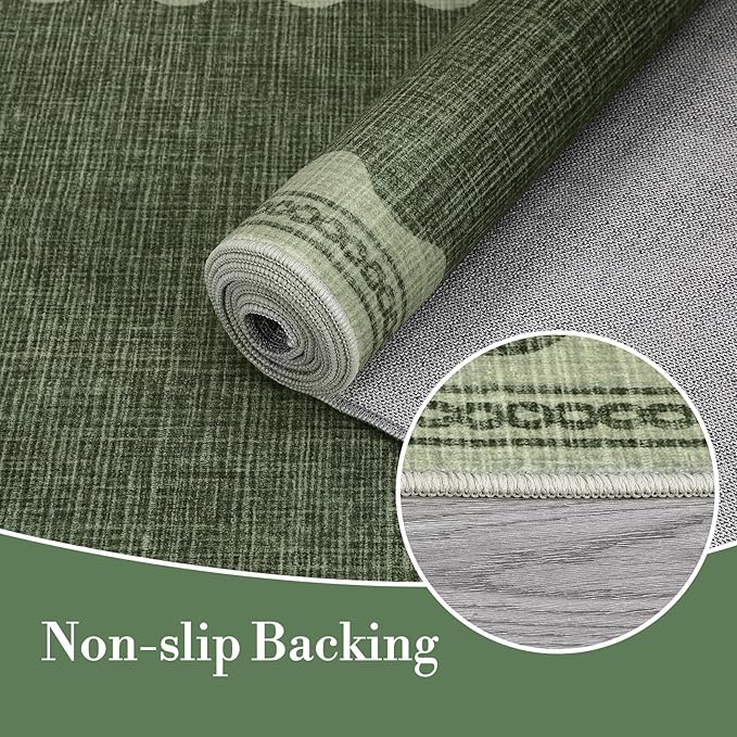 Scalloped Rug 2x6 Runners for Hallways, Solid Green Runner Rugs Non Slip Scalloped Bath Runner, Washable Rug for Bedroom Girls, Mat for Kitchen Floor Soft Dorm Nursery Carpet for Bedside