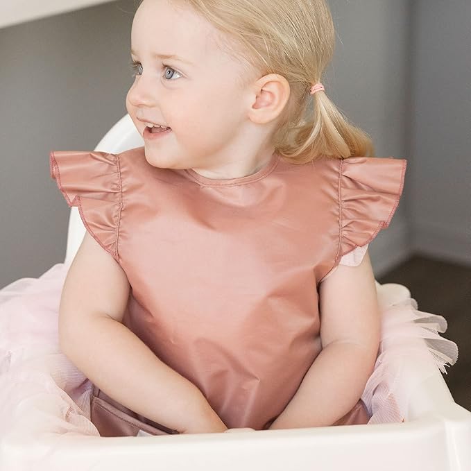 Tiny Twinkle Mess Proof Baby Bib - Waterproof & Lightweight Baby-Led Weaning Apron | 100% Recycled Polyester, Easy Clean & Machine Washable (Taupe, Small 6-24 Months)