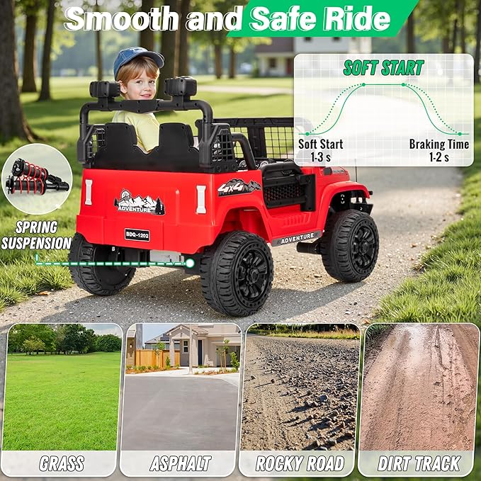 2 Seater Ride On Car Truck with Remote Control XL, Kids 24V Battery Powered Electric Vihicle w/21 in Seat, 3 Speeds, 2WD/4WD Switichable, Shock Absorbers,Bluetooth, Flower, Gift Choice