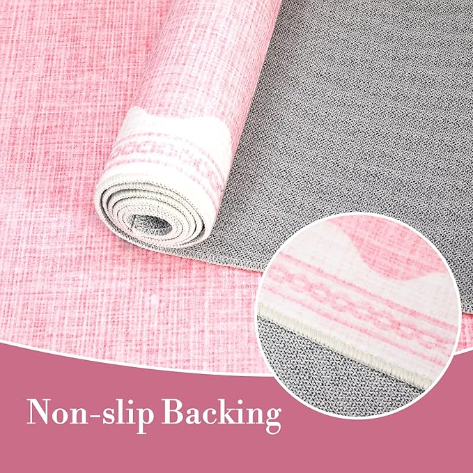 Scalloped Rug 2x3 Rugs for Entryway, Solid Pink Rug for Bedroom Girls, Small Washable Rugs Non Slip Scalloped Bath Mat, Front Door Mat Indoor Entrance, Soft Dorm Nursery Carpet for Kitchen