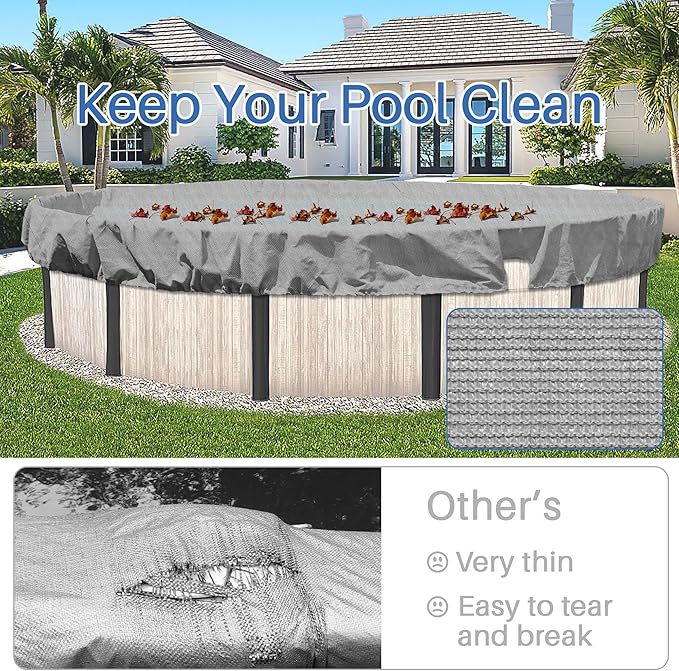 ECOOPTS Round Pool Cover for Above Ground Pools, Swimming Pool Cover Protector Winter Safety Cover (18 ft, Light Grey)