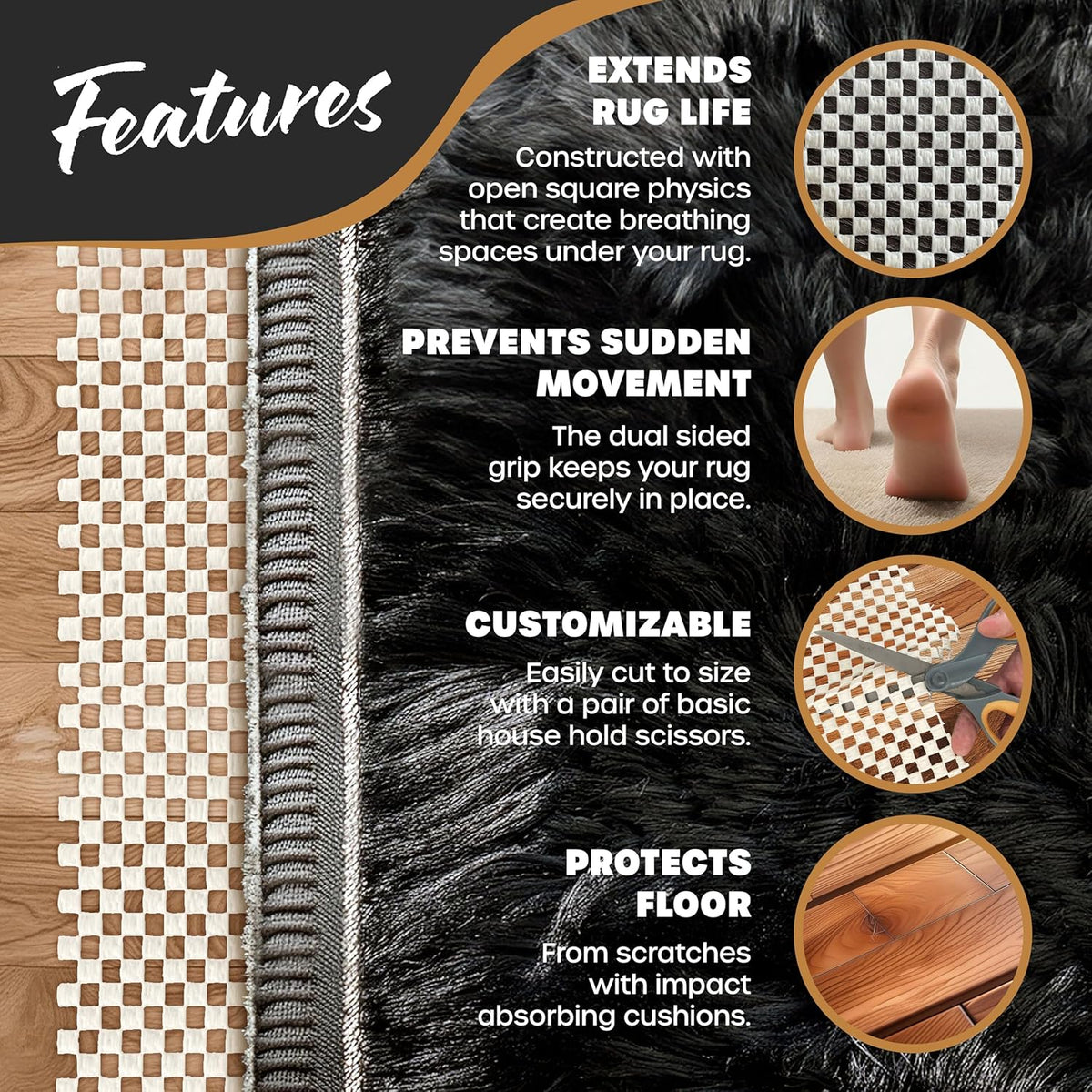 Nevlers 2 Ft x 3 Ft Rug Gripper Pad | Non Slip Rug Pads for Hardwood Floors & Other Surfaces | Open Weave PVC Foam Carpet Gripper Non Skid Pads | Customizable Nonadhesive Carpet Pad for Household Use