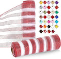 2 Rolls Mesh Ribbon for Wreaths 10 Inch x 30 Foot Wreath Mesh Rolls with Metallic Foil for Easter Christmas Party Wedding Home Decor DIY Craft Projects and Gift Wrapping (Red/White)