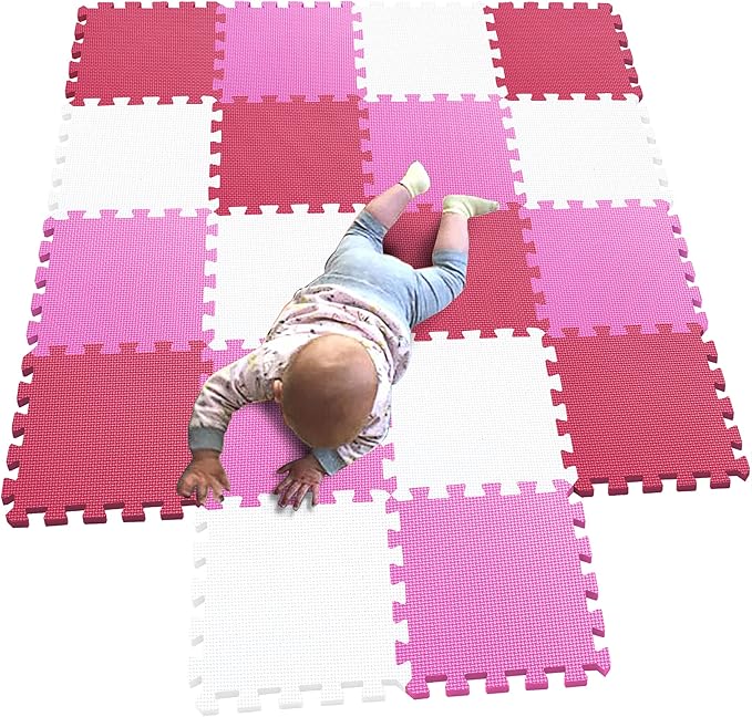 MQIAOHAM® 18 Pieces Puzzle Play Mats, Soft Baby Play Mat, Kids Interlocking Foam Floor Tiles, Toddlers Carpet Playmats G301018-101103109