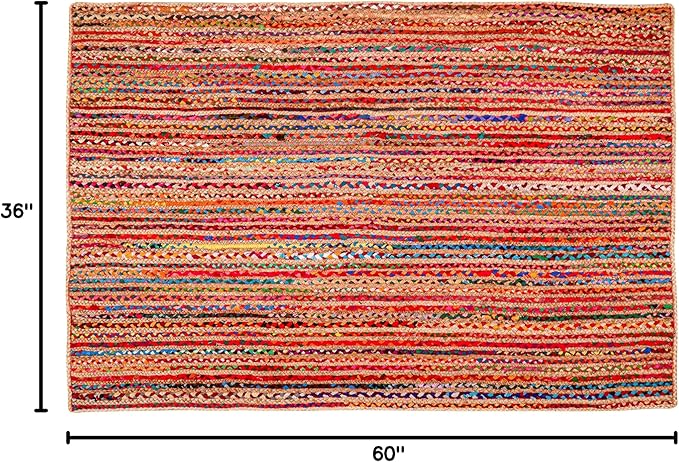 3'x5' Handwoven Jute Chindi Area Rug - Colorful Boho Rugs for Living Room - Hand Braided Multicolor Bohemian Rug for Farmhouse, Bedroom, Dining Room, Classroom, Hallway, Kitchen, Office