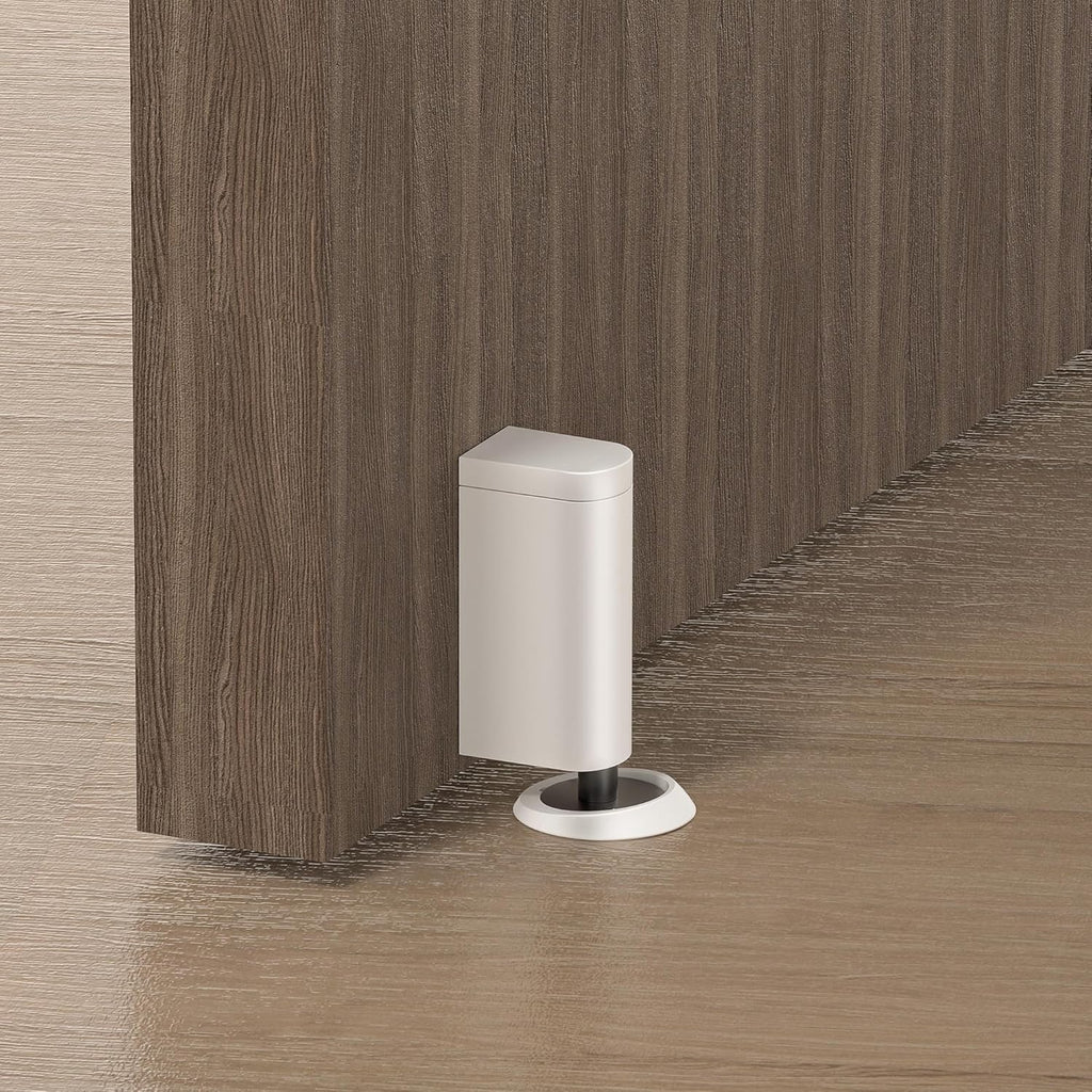 Windproof Magnetic Door Stoppers, 0-0.78" Stroke Mechanical Doorstop, No-Hole Flooring Door Suction with 3M Strong Adhesive and Screws, White, 1 Pack