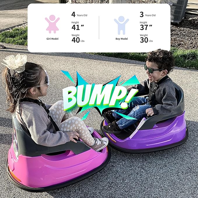 12V Kids Electric Bumper Car, Baby Bumper Car for Toddlers w/Remote Control, 360° Spinning - Purple