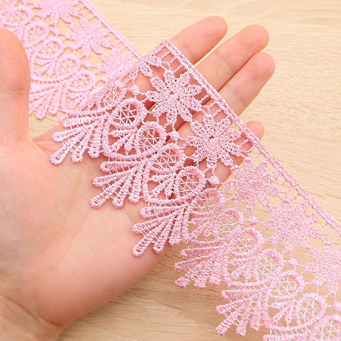 GXTIZAS Lace Trim 5 Yards Wide Venise Lace Ribbon Embroidered Edge Trim for Sewing Crafts Pillow Case (Pink