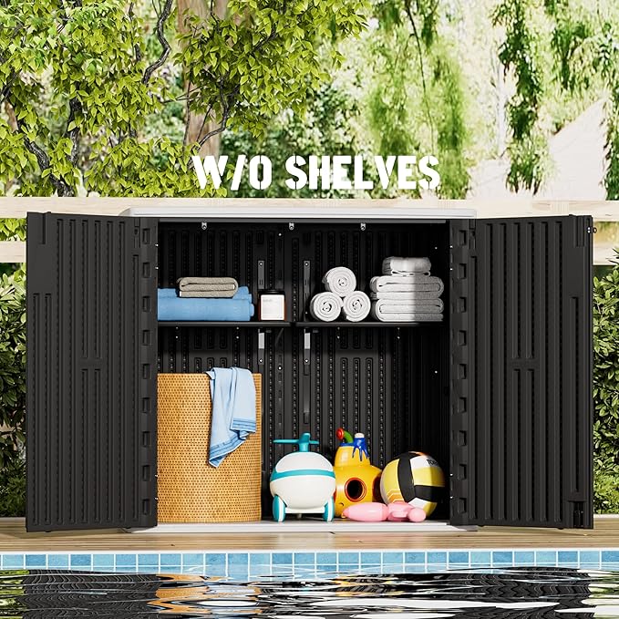 Large Outdoor Storage Box,Resin Sheds&Outdoor Storage Waterproof/Lockable,Outdoor Storage Cabinets for Balcony,Garage,Backyard (37Cu.ft-Black White)
