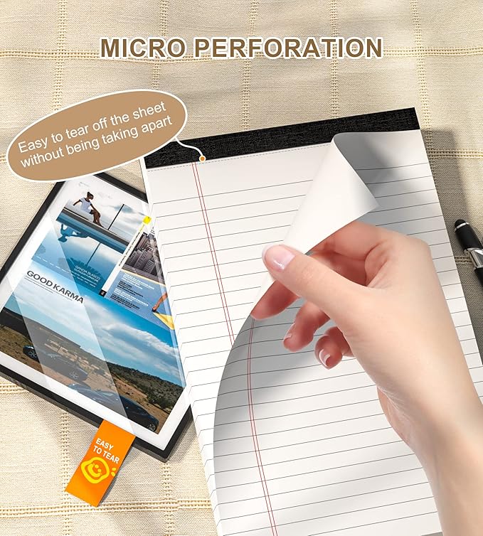 Note Pads 5x8 Small Legal Pads White Notepad, 6 Pack, Narrow Ruled Notepads, Micro Perforated Legal Writing Pads Memo Pad, 30 Sheet/Note Pad, Notebook Paper Tablet for School, Lined Legal Pad 5x8''