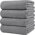 POLYTE Microfiber Oversize Quick Dry Lint Free Bath Towel, 60 x 30 in, 4 Pack (Waffle Weave)