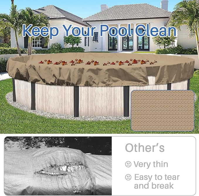 ECOOPTS 16 ft Round Pool Cover for Above Ground Pools, Swimming Pool Cover Protector Winter Safety Cover (Sand)