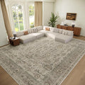 Washable 10x14 Area Rugs for Living Room, Boho Non-Slip Silicone Backing Rugs for Bedroom Dining Room Office, 0.3" Neutral Oriental Throw Carpet with 0.16" Cushioning Pad, Light Brown/Multi