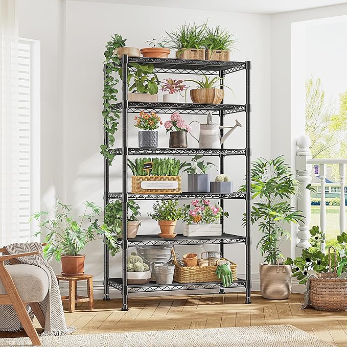 REIBII 6-Tier Metal Shelving Unit Storage Shelves, Sturdy Wire Shelving Adjustable Deep Pantry Shelves Load 800LBS Dorm Storage Shelves for Kitchen Pantry Closet,13.8" D x 21.5" W x 70.5" H