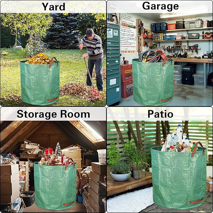 Gardzen 2-Pack 132 Gallon Yard Waste Bags, Reusable Heavy Duty Collapsible Garden Leaf Bags with Plastic Ring, Stand-Up Yard Waste Bin for Leaves, Lawn Debris & Grass Clippings